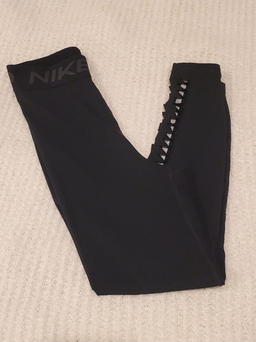 Nike Black Girls' Leggings with Side Lattice Cutouts